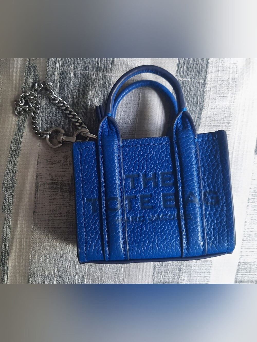 Marc Jacobs Royal Blue Textured Mini Tote Key Holder with Chain